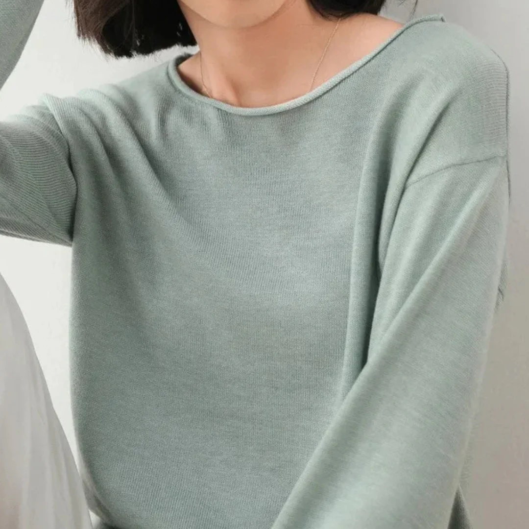 Vittoria Ribbed Relaxed Fit Knit Top | Scoop Neck Long Sleeve Knit Top - Image 6