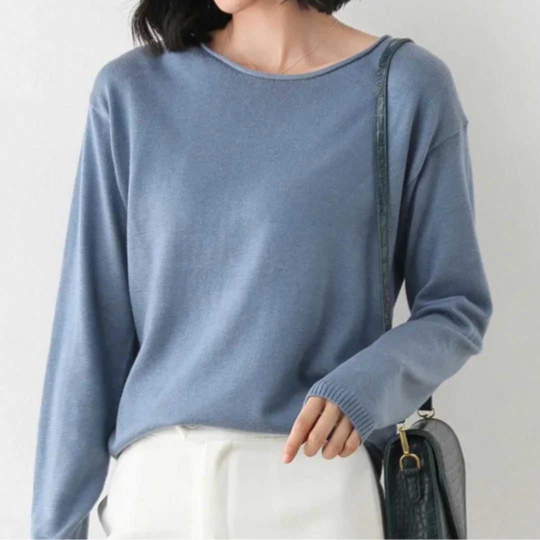 Vittoria Ribbed Relaxed Fit Knit Top | Scoop Neck Long Sleeve Knit Top - Image 7