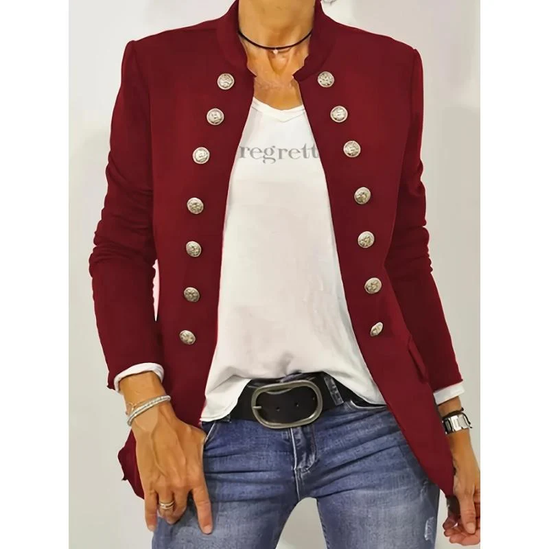 Women’s Blazer – Slim Tailored Fit – Wool Look – Double-Breasted – Stand Collar - Image 2