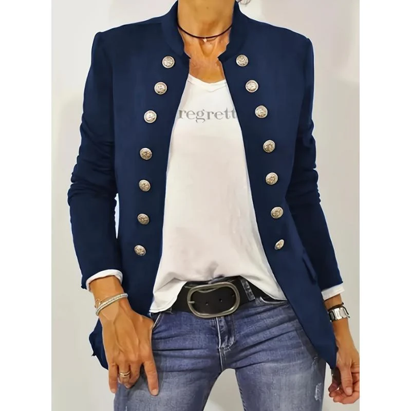 Women’s Blazer – Slim Tailored Fit – Wool Look – Double-Breasted – Stand Collar - Image 3
