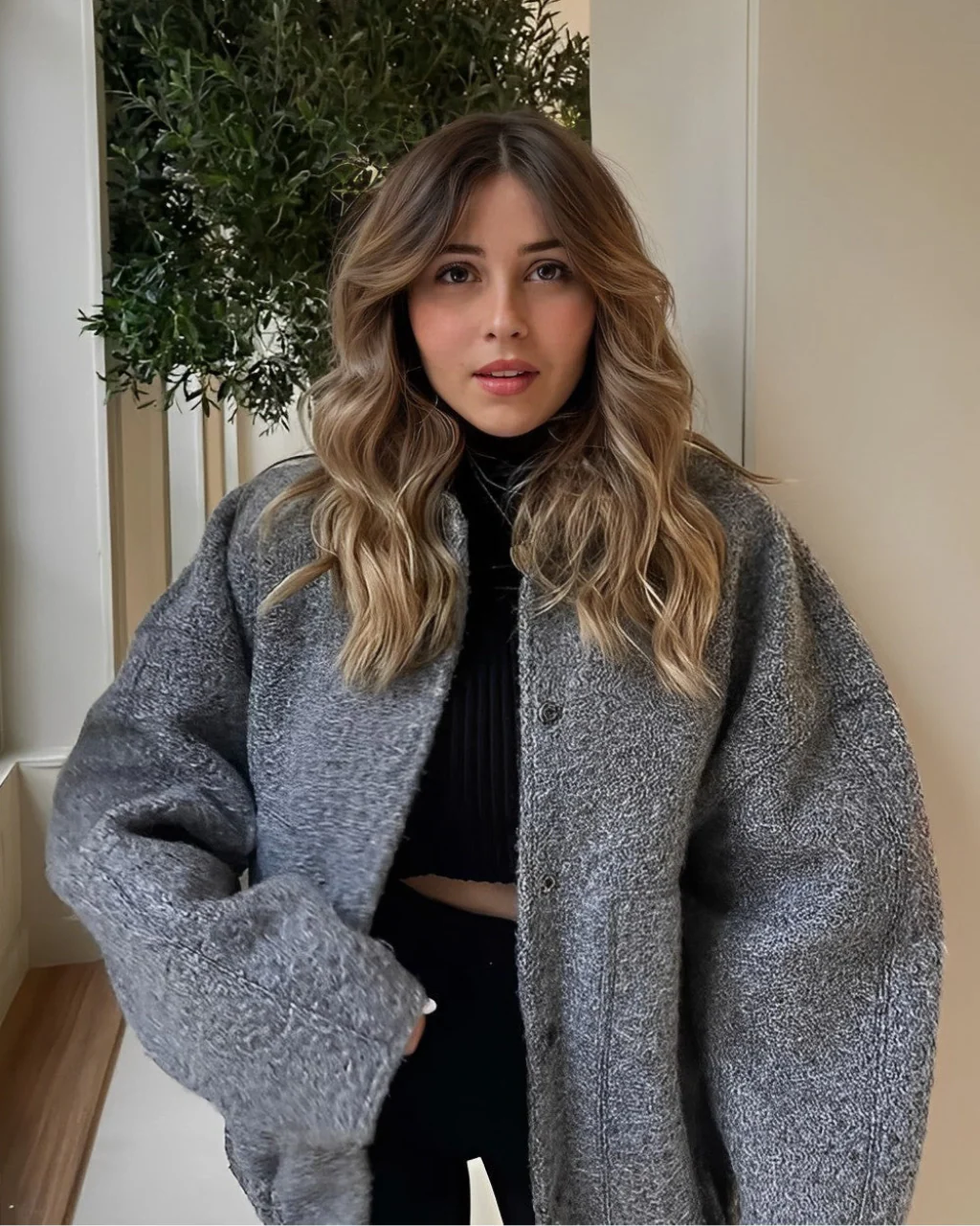 Women’s Bomber Jacket - Oversized Relaxed Fit - Textured Plush Fabric - Snap Button Closure - Image 3