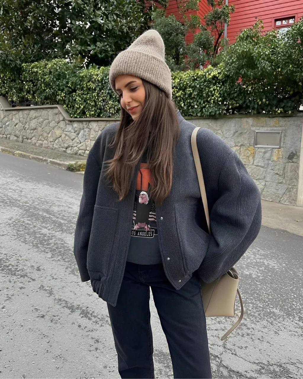 Women’s Bomber Jacket - Oversized Relaxed Fit - Textured Plush Fabric - Snap Button Closure - Image 5