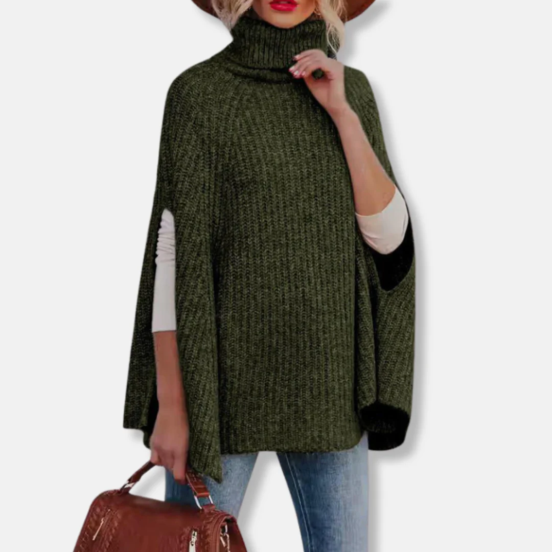 Women’s Cape Sweater – Wool Blend – Loose Fit – Turtleneck – Ribbed Knit Design - Image 5