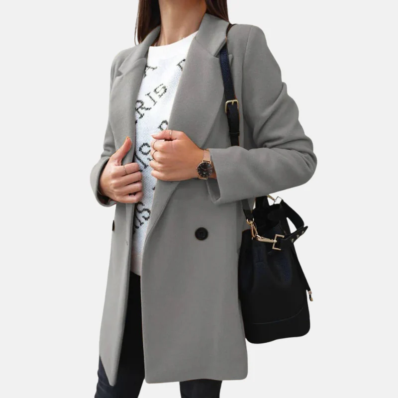 Women’s Coat – Tailored Fit – Wool Look – Double Breasted – Mid Length - Image 3