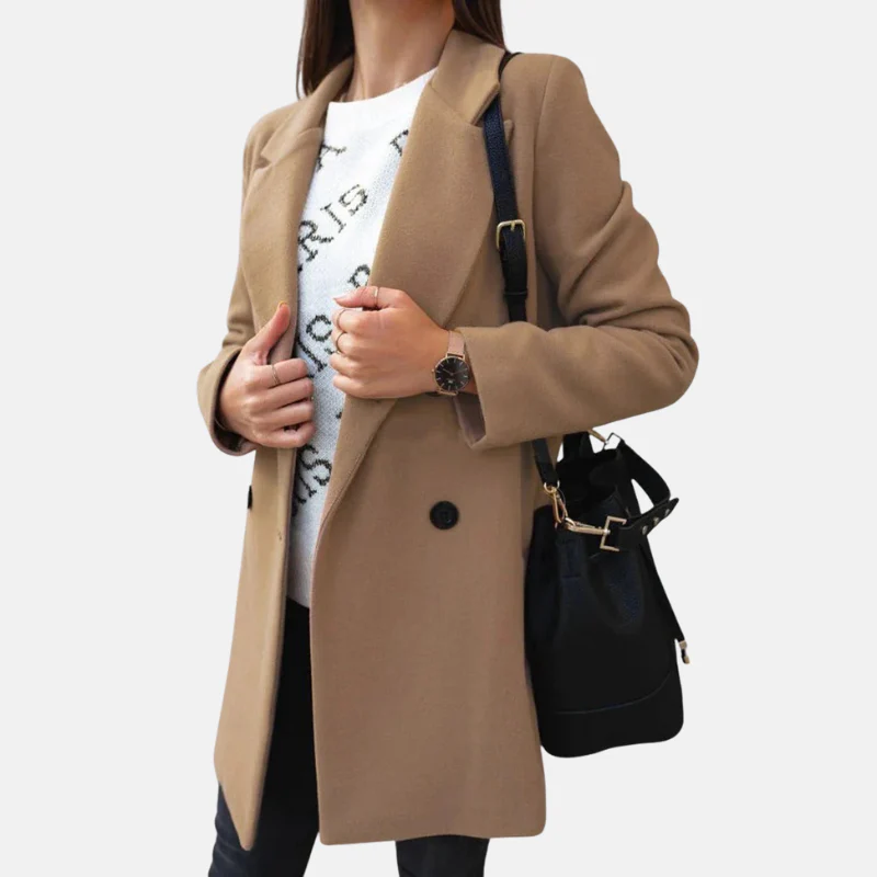 Women’s Coat – Tailored Fit – Wool Look – Double Breasted – Mid Length - Image 4