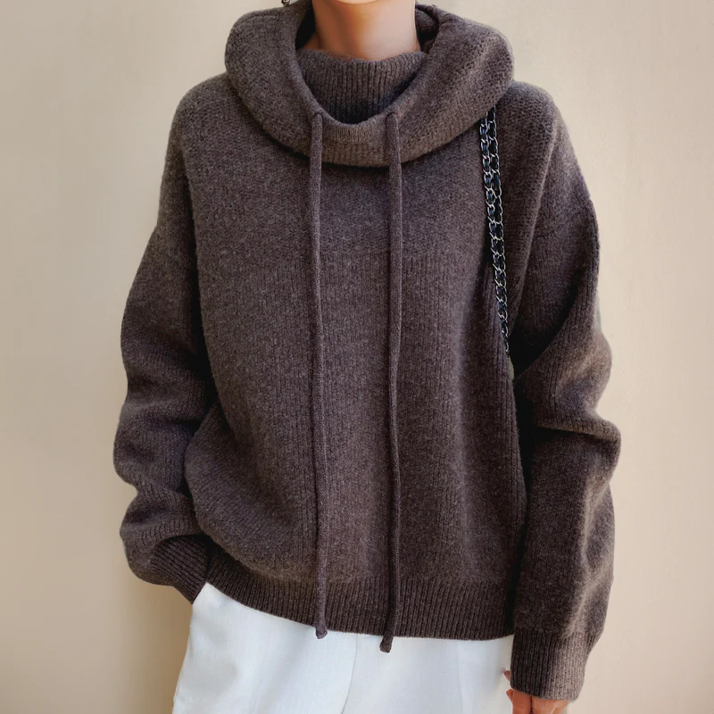 Women’s Hoodie – Oversized Relaxed Fit – Cowl Neck – Cotton Blend – Ribbed Details - Image 3