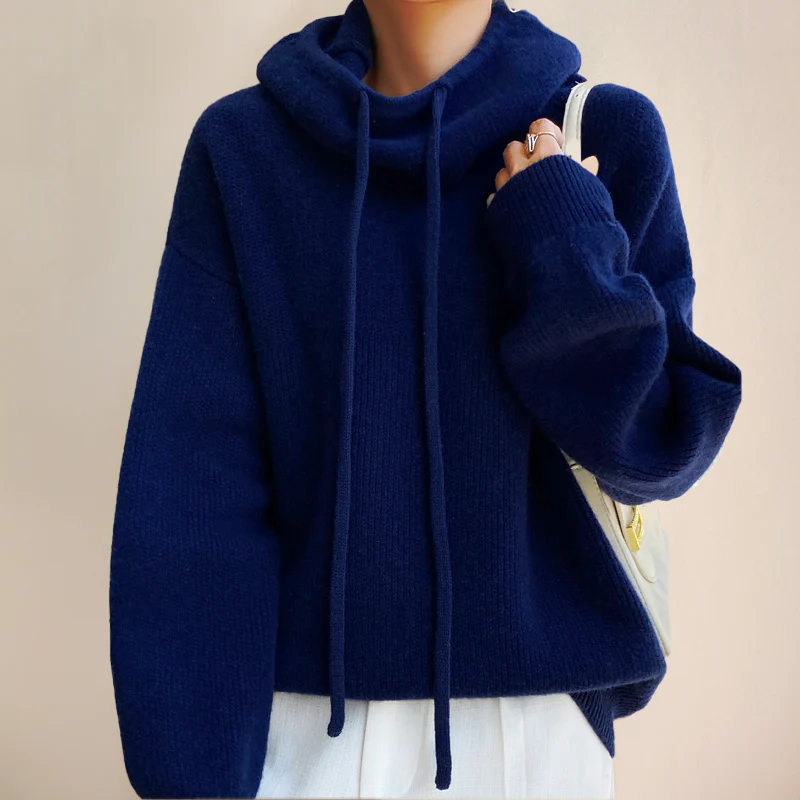 Women’s Hoodie – Oversized Relaxed Fit – Cowl Neck – Cotton Blend – Ribbed Details - Image 4