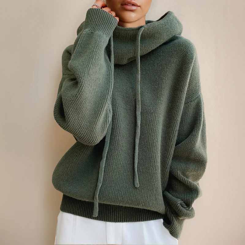 Women’s Hoodie – Oversized Relaxed Fit – Cowl Neck – Cotton Blend – Ribbed Details - Image 5