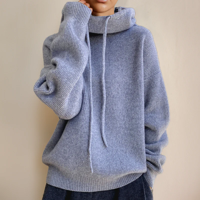 Women’s Hoodie – Oversized Relaxed Fit – Cowl Neck – Cotton Blend – Ribbed Details - Image 7
