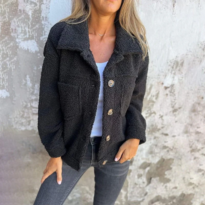 Women’s Jacket – Relaxed Fit – Wool-Like Texture – Wide Lapels – Patch Pockets - Image 4