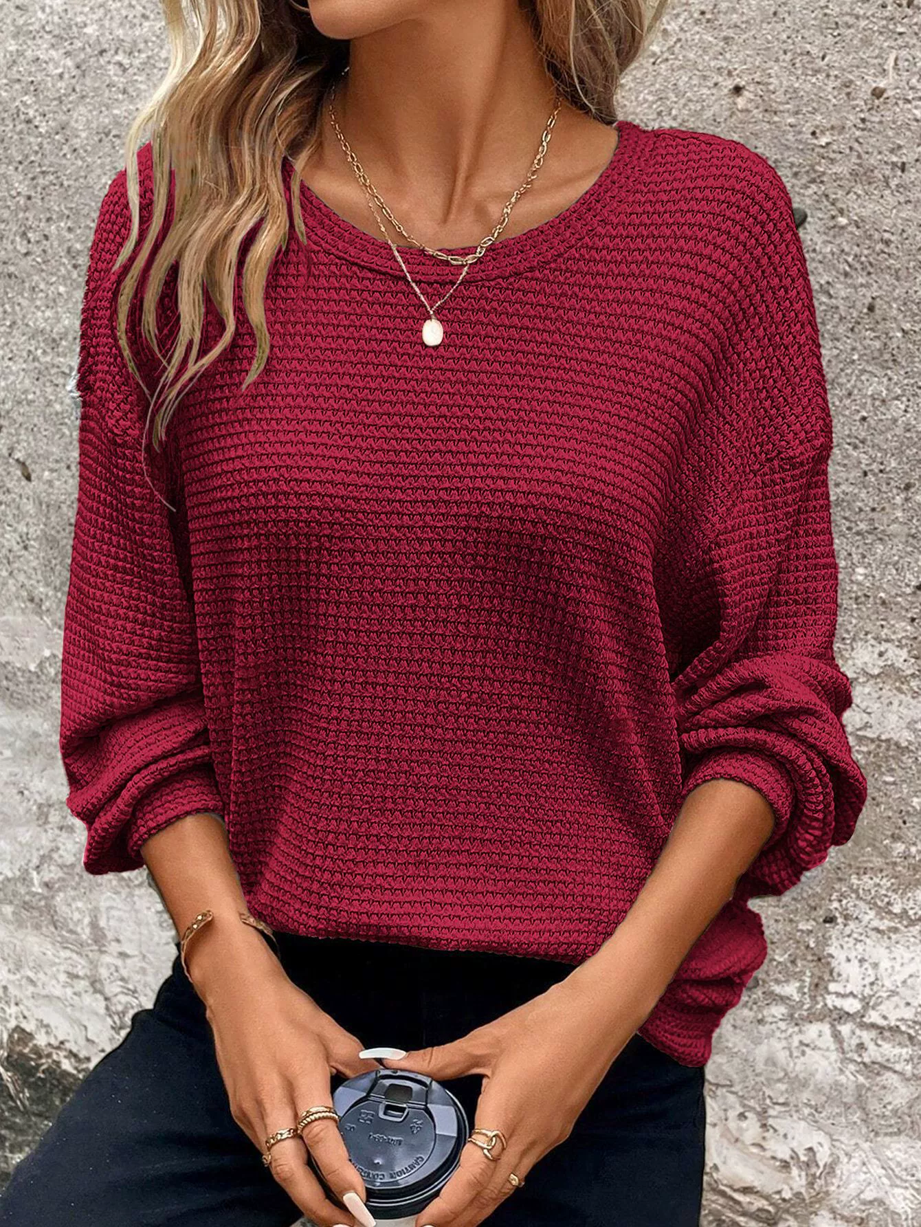 Women’s Relaxed Knit Sweater | Ribbed Long Sleeve Round Neck - Image 5