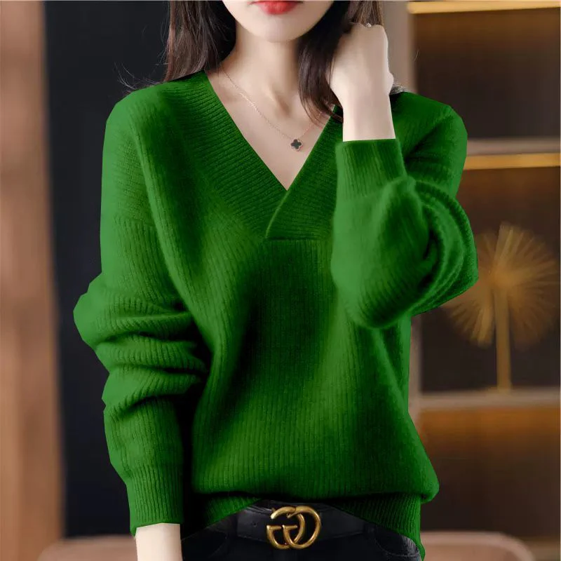 Women’s Knit Sweatshirt – Relaxed Fit – Ribbed Texture – V-Neck Long Sleeve Casual Wear - Image 5