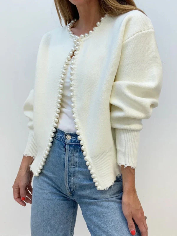 Women’s Knitted Vest – Relaxed Fit – Pearl Trim – Raw Hem – Open Front Layering - Image 3
