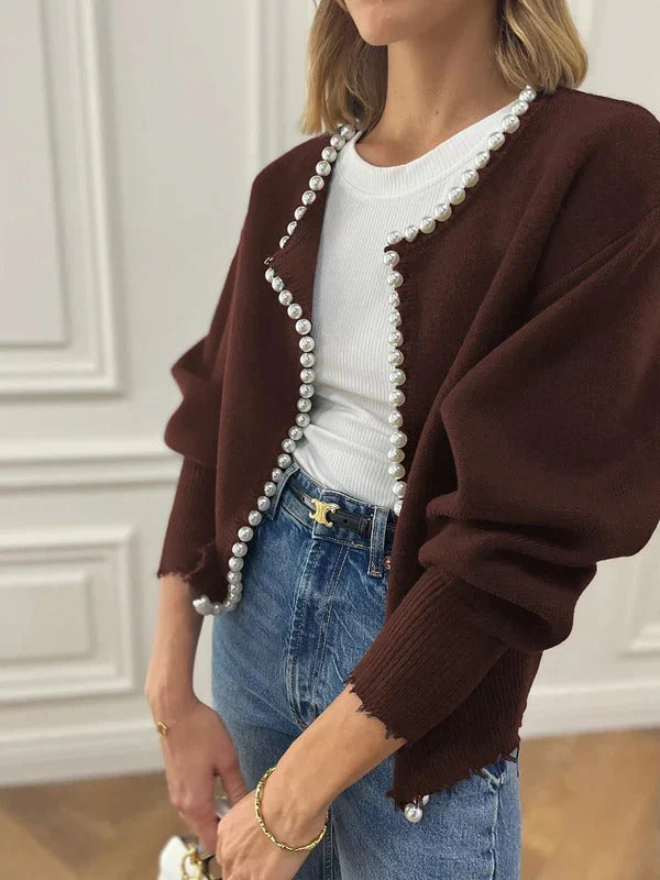 Women’s Knitted Vest – Relaxed Fit – Pearl Trim – Raw Hem – Open Front Layering - Image 4