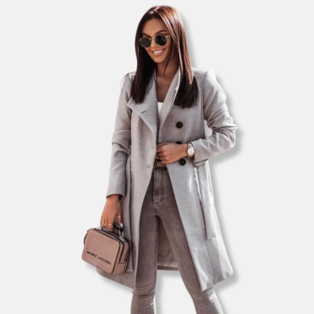 Women’s Long Coat – Wool Blend – Double-Breasted – Structured Fit – Formal Wear - Image 3
