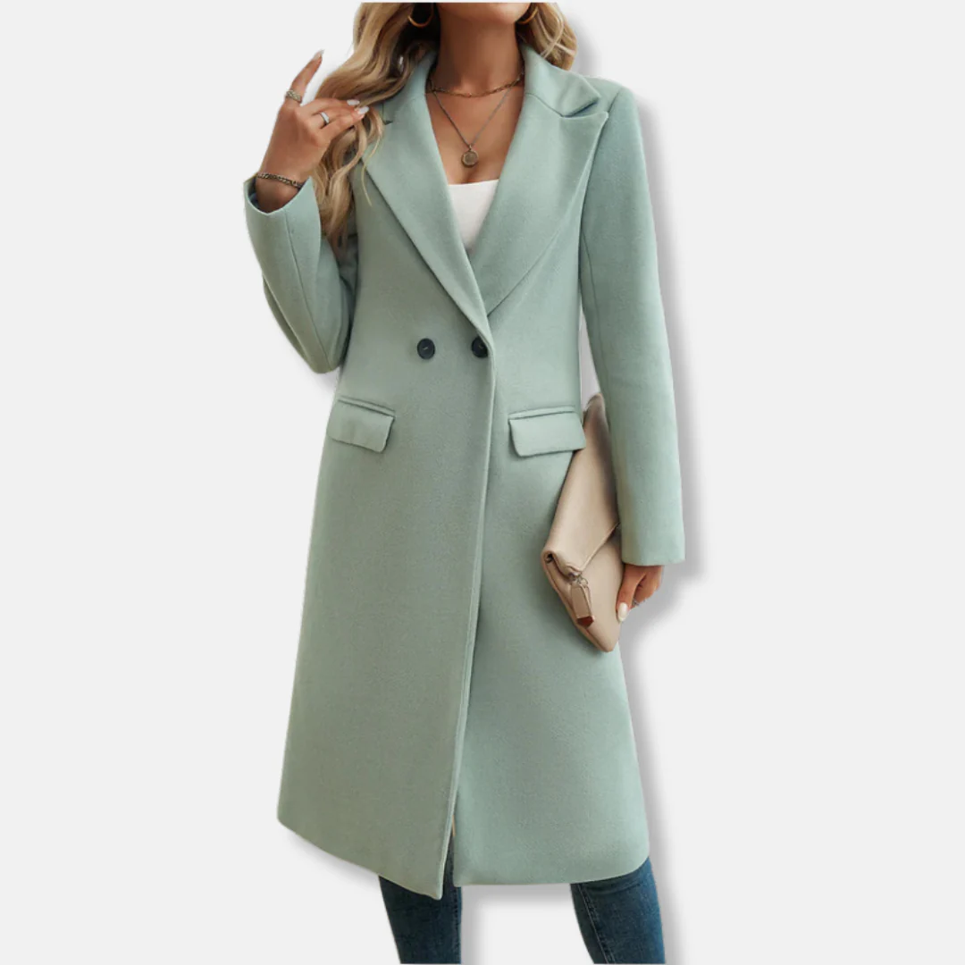 Women’s Long Coat – Wool Blend – Relaxed Fit – Double Breasted – Notched Lapel - Image 3