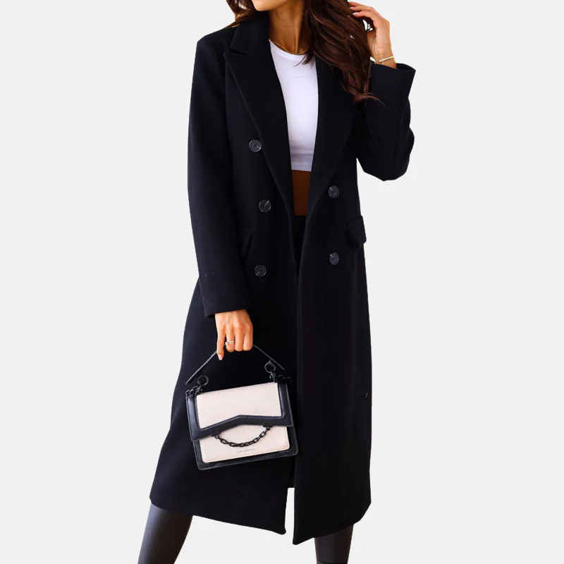 Women’s Long Coat – Wool Blend – Tailored Fit – Double-Breasted – Formal Style - Image 4