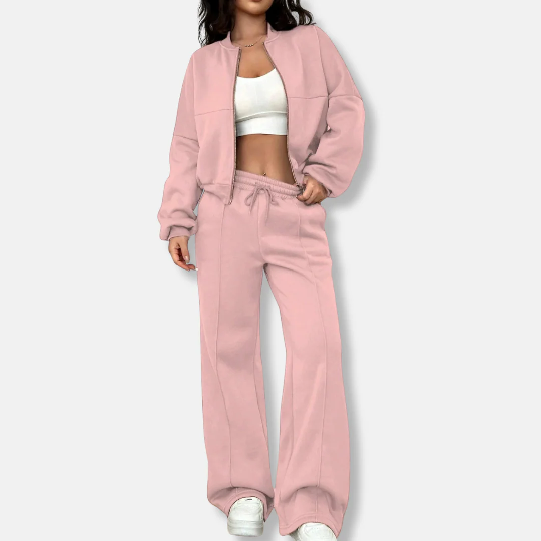 Women’s Loungewear Set – Relaxed Bomber Jacket – High-Waisted Wide-Leg Trousers - Image 4