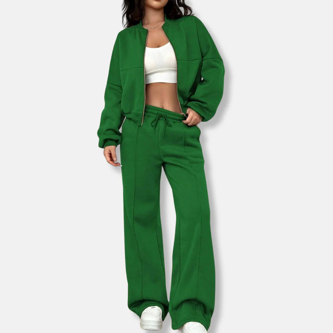 Women’s Loungewear Set – Relaxed Bomber Jacket – High-Waisted Wide-Leg Trousers - Image 5