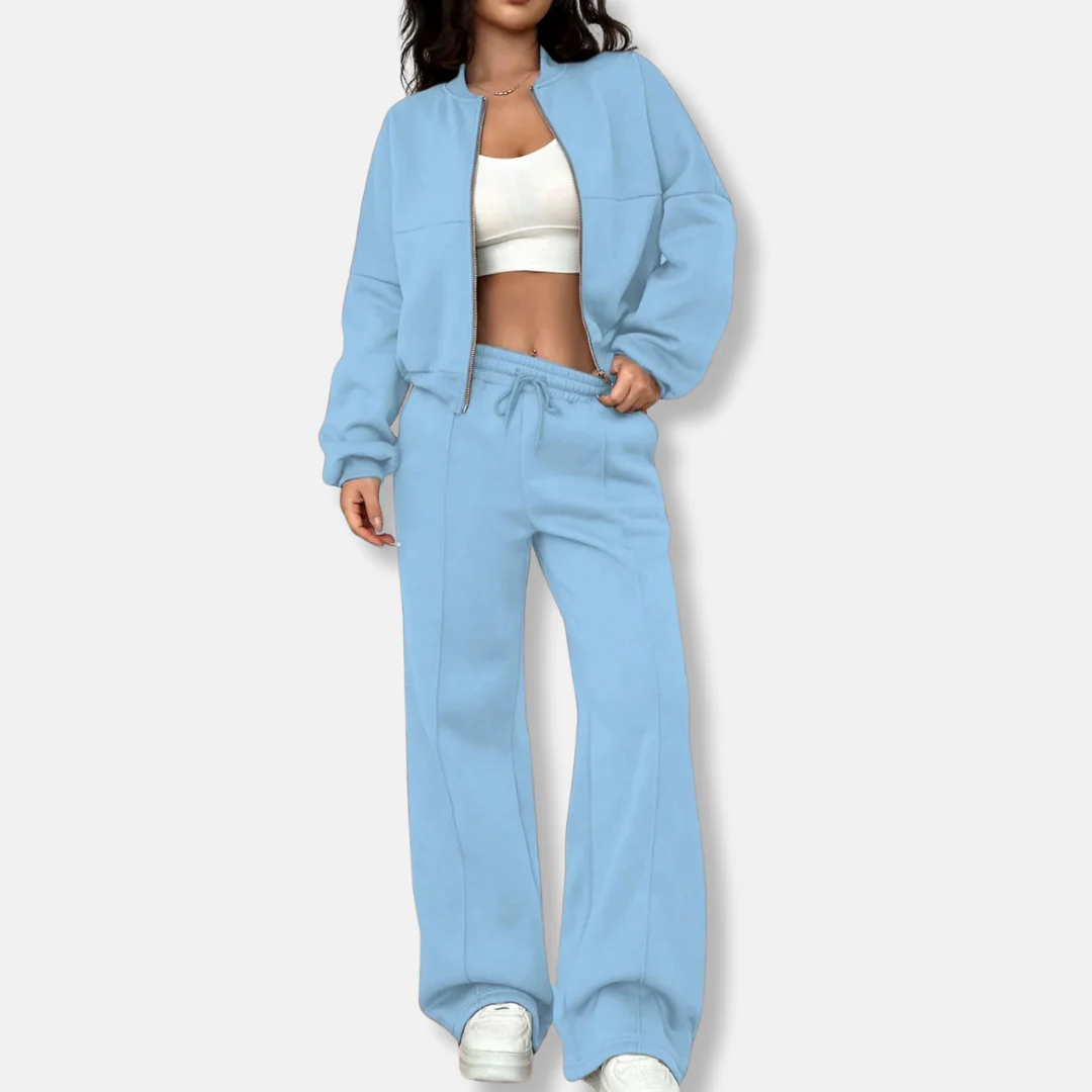Women’s Loungewear Set – Relaxed Bomber Jacket – High-Waisted Wide-Leg Trousers - Image 6