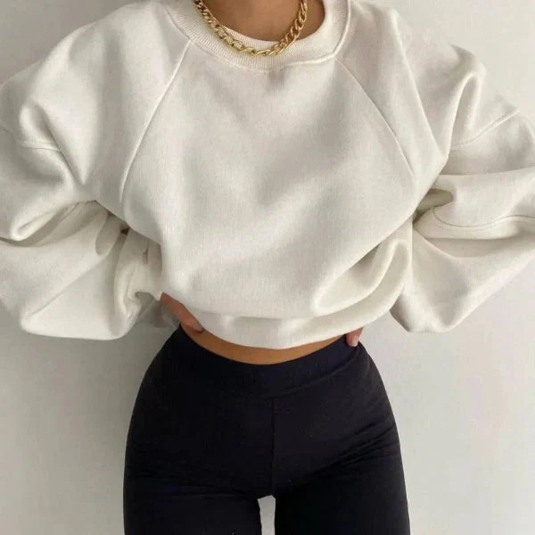 Women’s Pullover Sweater – Loose Fit – Soft Knit – Balloon Sleeves – Round Neck - Image 3