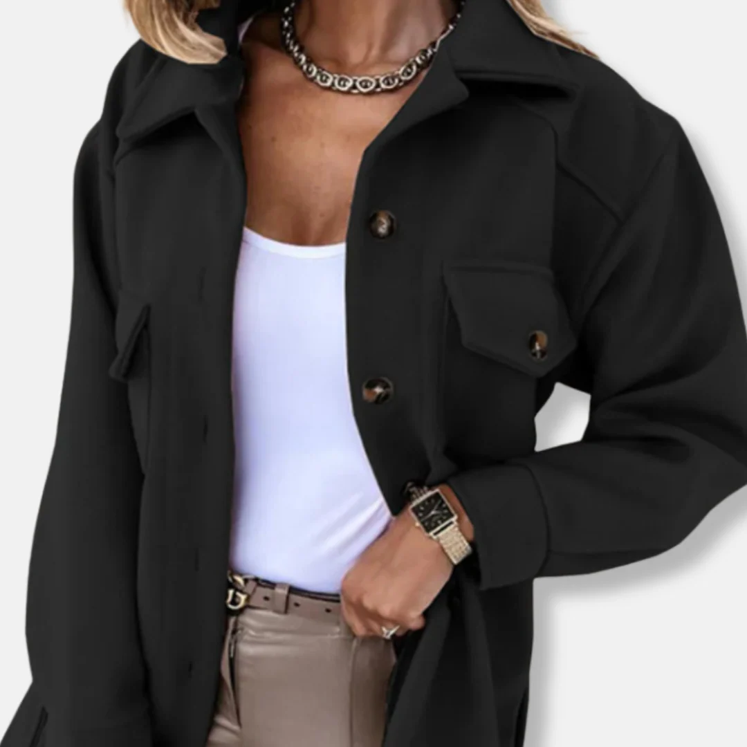 Women’s Shacket Jacket – Oversized Relaxed Fit – Wool Feel – Longline with Chest Pockets - Image 3