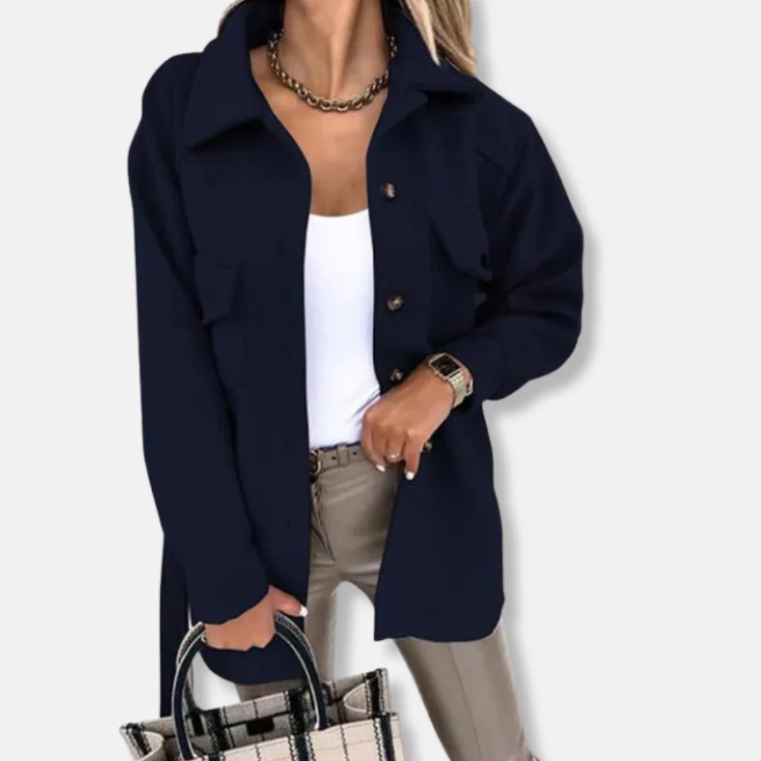 Women’s Shacket Jacket – Oversized Relaxed Fit – Wool Feel – Longline with Chest Pockets - Image 4