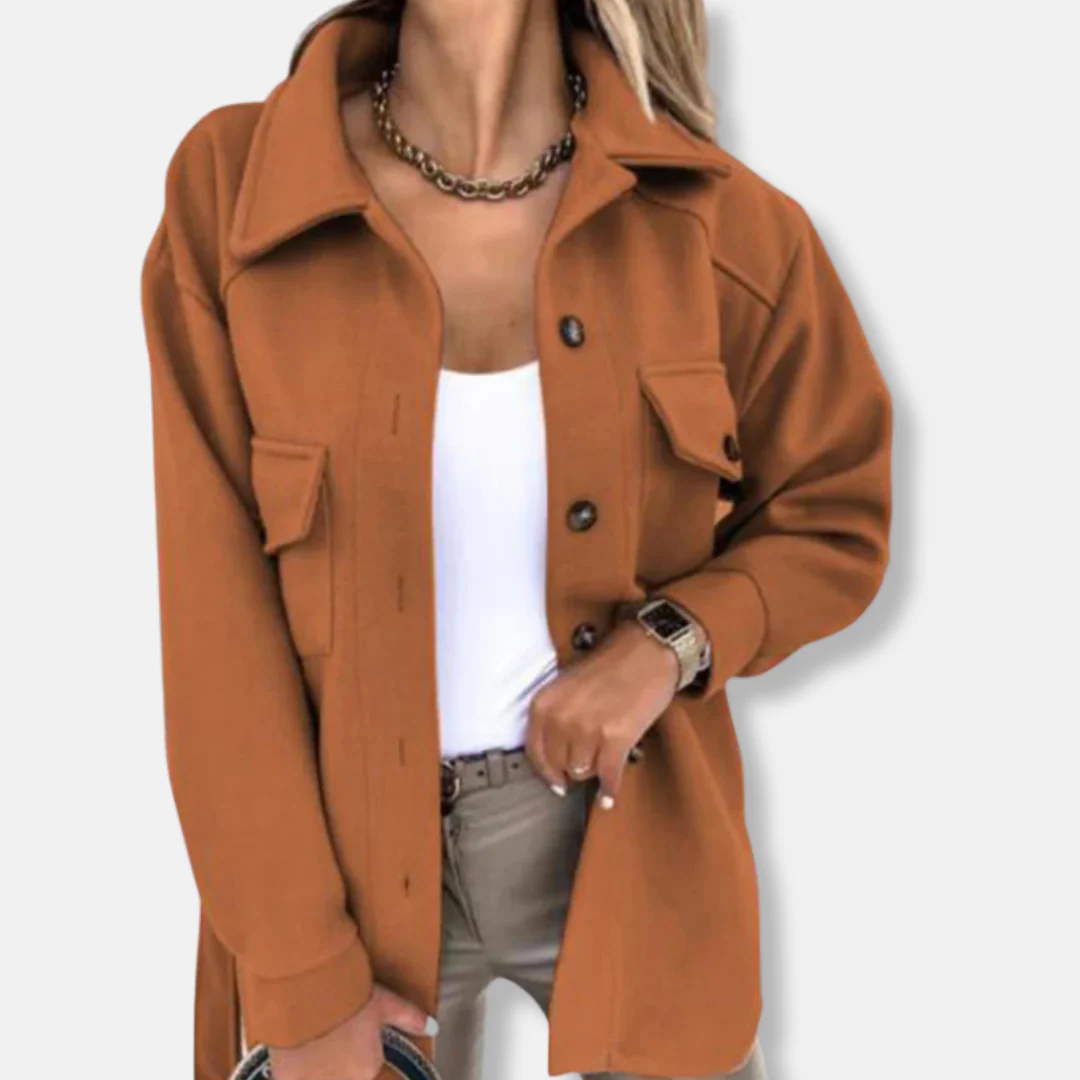 Women’s Shacket Jacket – Oversized Relaxed Fit – Wool Feel – Longline with Chest Pockets - Image 5