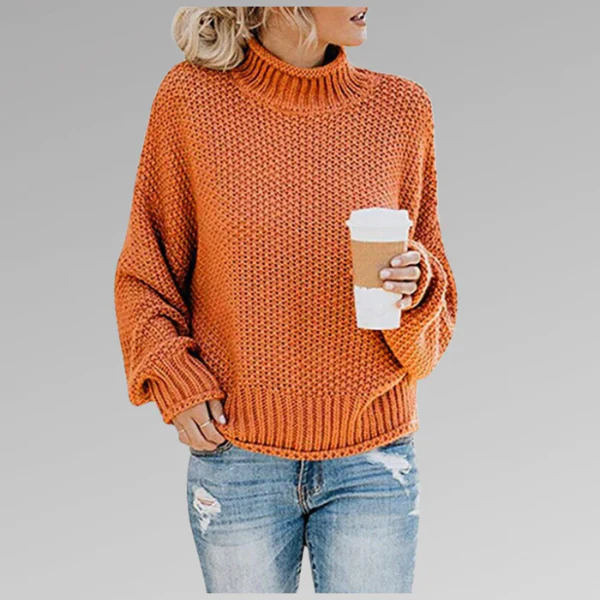 Women’s Sweater – Relaxed Fit – Chunky Knit – High Ribbed Collar – Dropped Shoulders - Image 3