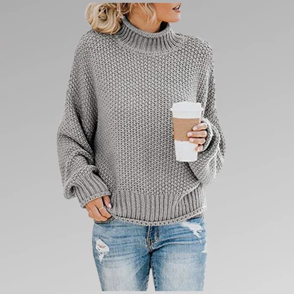 Women’s Sweater – Relaxed Fit – Chunky Knit – High Ribbed Collar – Dropped Shoulders - Image 4
