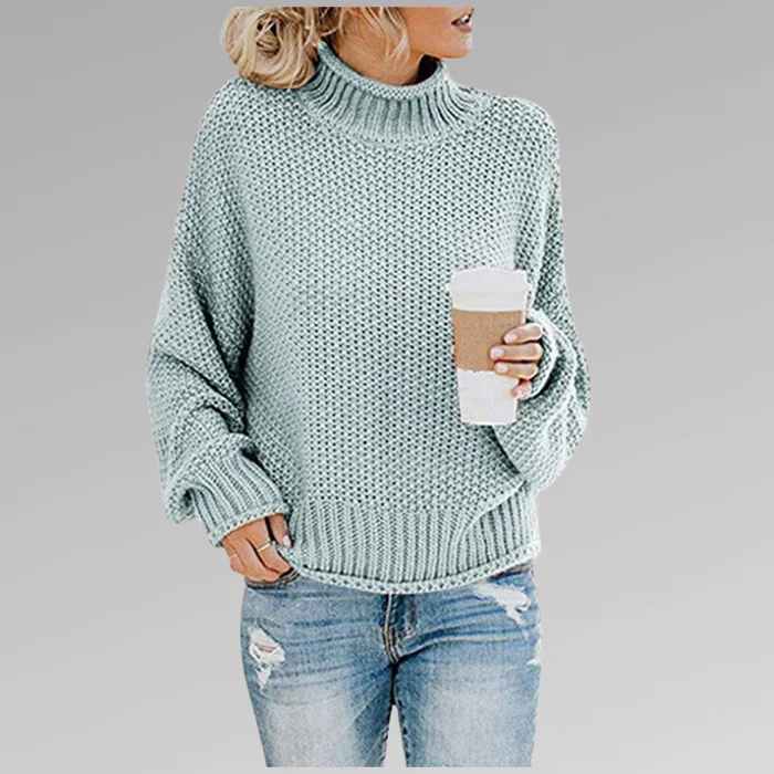 Women’s Sweater – Relaxed Fit – Chunky Knit – High Ribbed Collar – Dropped Shoulders - Image 5