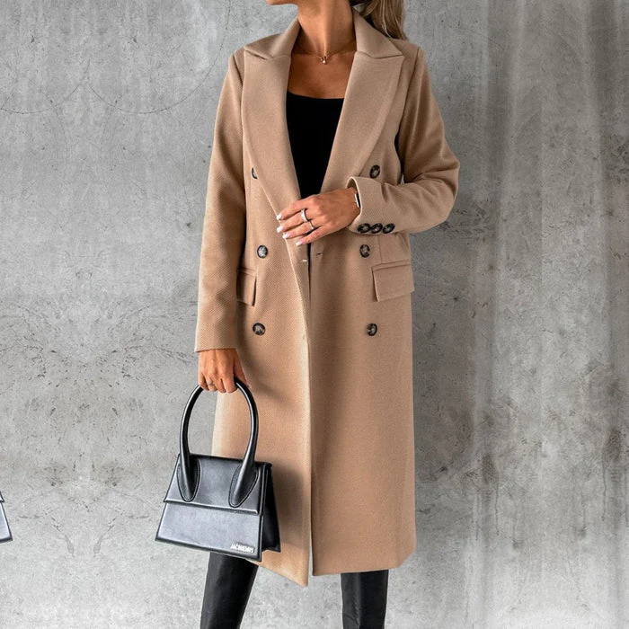 Women’s Tailored Coat – Wool Blend – Double Breasted – Knee Length – Formal Fit - Image 3