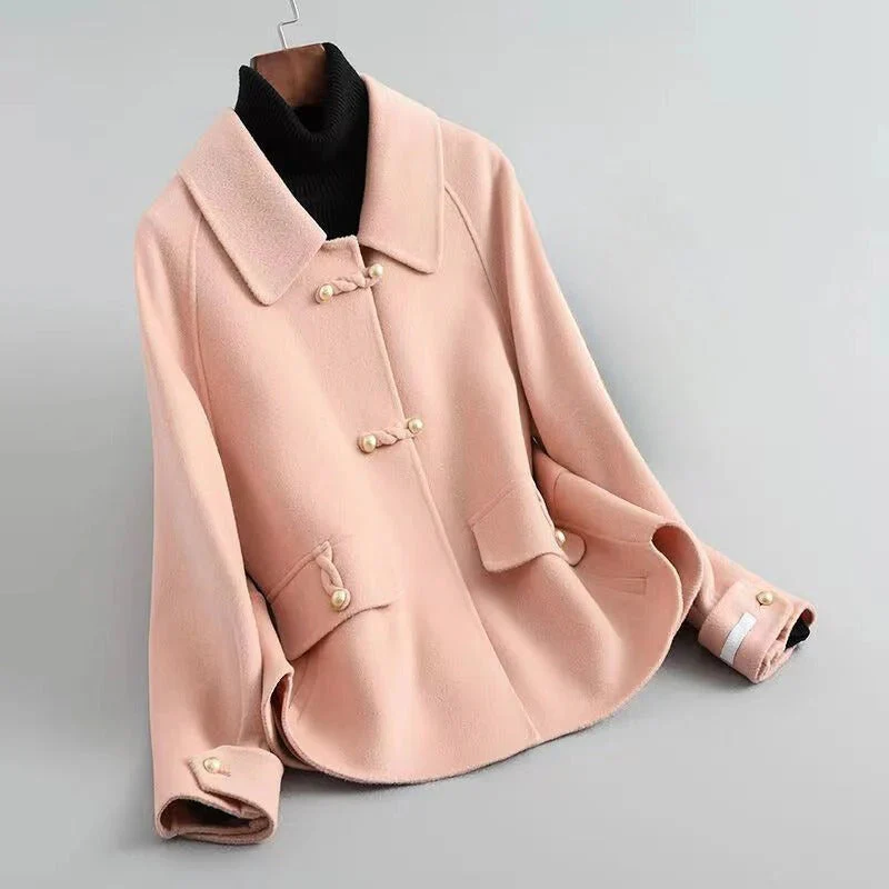 Women’s Tailored Coat – Wool Blend – Pearl Button Closure – Flared Hem – Half Length - Image 3