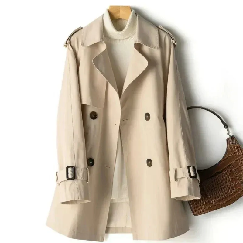 Women’s Trench Coat – Tailored Fit – Double Breasted – Epaulettes – Belted Sleeves - Image 5