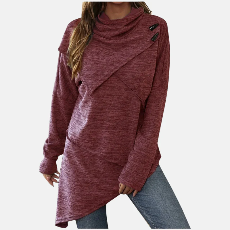 Women’s Tunic Sweater – Wool Blend – Relaxed Fit – Cowl Neck – Asymmetrical Hem - Image 3
