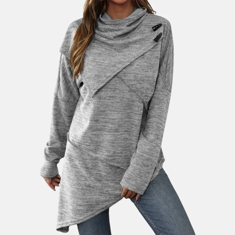 Women’s Tunic Sweater – Wool Blend – Relaxed Fit – Cowl Neck – Asymmetrical Hem - Image 4