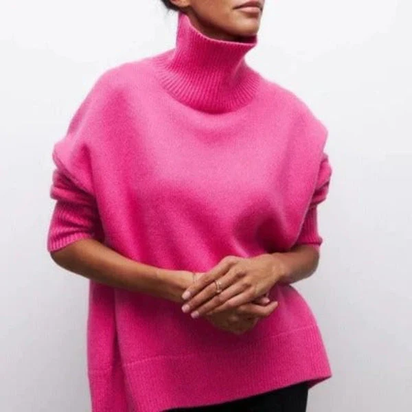 Women’s Turtleneck Sweater – Oversized Fit – Wool Blend – Dropped Shoulders – Ribbed Trim - Image 3