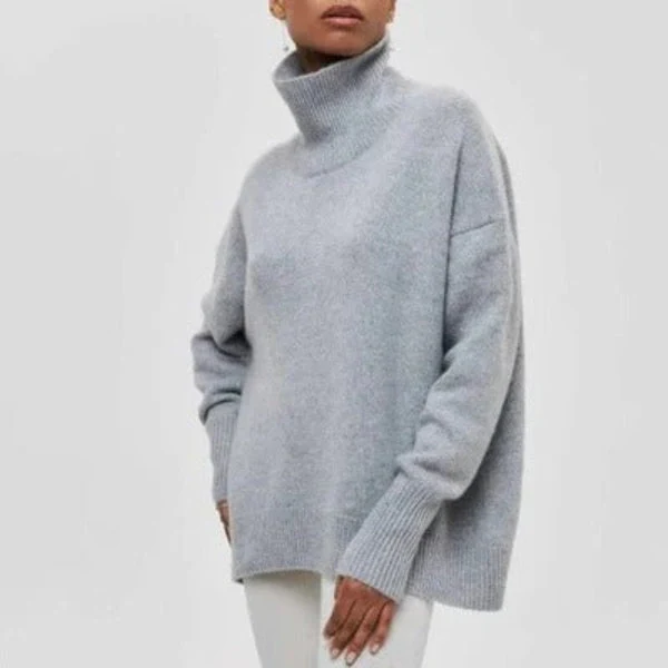 Women’s Turtleneck Sweater – Oversized Fit – Wool Blend – Dropped Shoulders – Ribbed Trim - Image 4